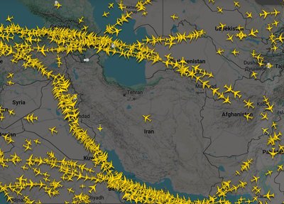 Над Іраном у ніч на 15 січня — закритий повітряний простір, низка авіакомпаній оминають цю ділянку Над Іраном у ніч на 15 січня — закритий повітряний простір, низка авіакомпаній оминають цю ділянку