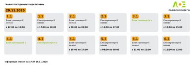 Оновлений графік вимкнень електроенергії Оновлений графік вимкнень електроенергії