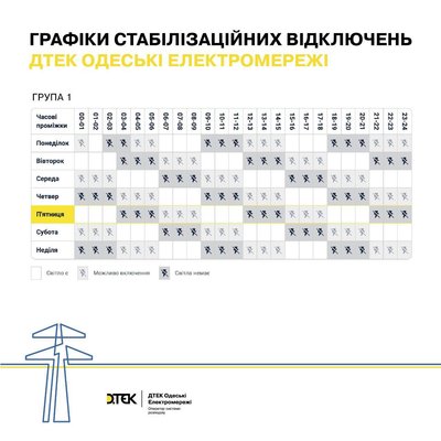 Як на Одещині вимикатимуть світло 29 серпня