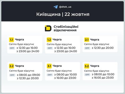 На Київщині діятимуть стабілізаційні відключення світла: графіки оновили На Київщині діятимуть стабілізаційні відключення світла: графіки оновили