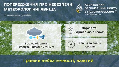 На 7 серпня на Харківщині оголосили штормове попередження На 7 серпня на Харківщині оголосили штормове попередження