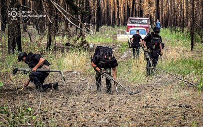 Сапери працюють у Студенецькому лісництві, де сталася пожежа, Харківська область, 19 липня 2025 року Сапери працюють у Студенецькому лісництві, де сталася пожежа, Харківська область, 19 липня 2025 року
