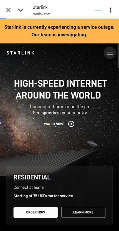 В роботі інтернет-сервісу Starlink збій по всьому світу В роботі інтернет-сервісу Starlink збій по всьому світу