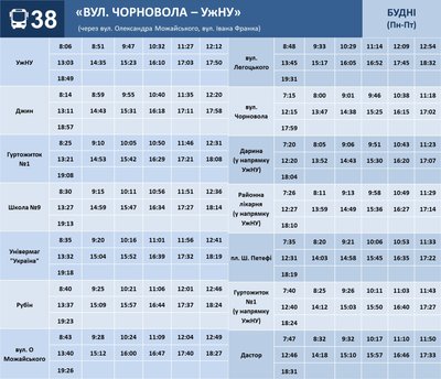 В Ужгороді маршрут №38 змінює графік руху В Ужгороді маршрут №38 змінює графік руху