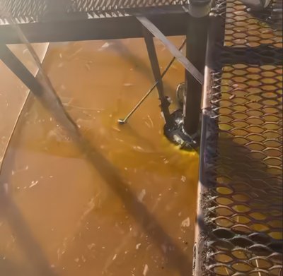 Вода у річці Південний Буг після витіку органічної олії Вода у річці Південний Буг після витіку органічної олії