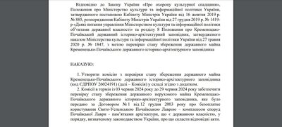 Почаївська лавра, оренда, наказ, Мінкульт