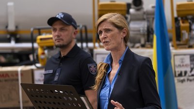 Адміністраторка Агентства США з міжнародного розвитку (USAID) Саманта Пауер під час пресконференції у Києві, 17 липня 2023