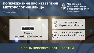 На Черкащині 21 грудня прогнозують туман На Черкащині 21 грудня прогнозують туман
