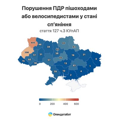 Порушення ПДР пішоходами і велосипедитами у стані сп'яніння, Опендатабот