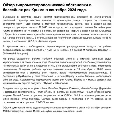 Огляд гідрометеорологічної обстановки у басейнах рік окупованого Криму у вересні 2024 року Огляд гідрометеорологічної обстановки у басейнах рік окупованого Криму у вересні 2024 року