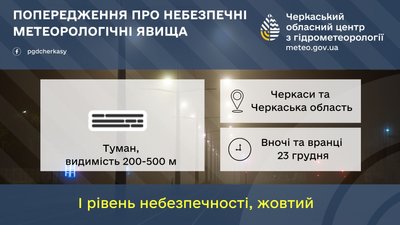 Перший рівень небезпечності: синоптики попереджають про туман на Черкащині