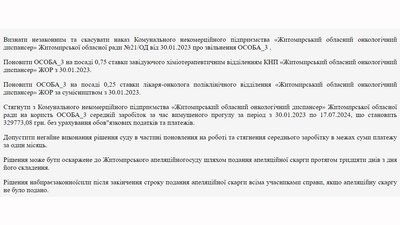 Суд поновив на посаді завідувача відділення онкодиспансеру депутата Житомирської міськради Суд поновив на посаді завідувача відділення онкодиспансеру депутата Житомирської міськради