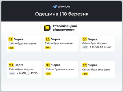 Графік відключення свтла Одеса 18 березня Графік відключення свтла Одеса 18 березня