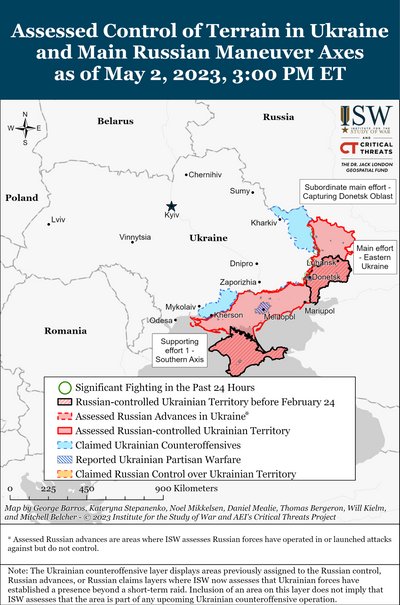 ISW карта бойових дій станом на 2 травня 2023 року на війні в Україні ISW карта бойових дій станом на 2 травня 2023 року на війні в Україні