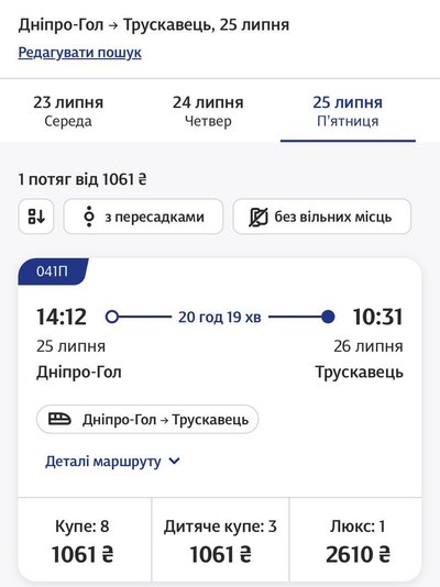 Дніпро-Трускавець: дорога до курорту з мінеральними водами та гірськими пейзажами
