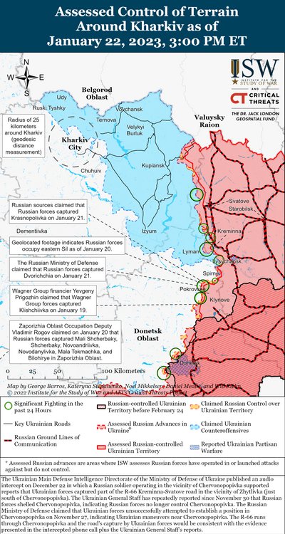 Карта боїв на Харківщині станом на 22 січня 2023 року