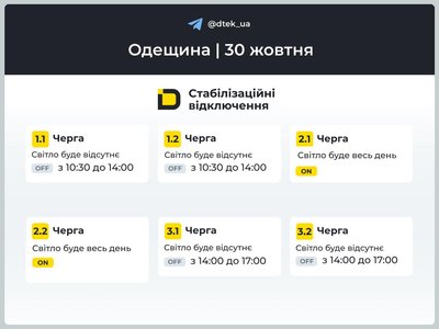 На Одещині діють стабілізаційні відключення електроенергії: оприлюднили графіки На Одещині діють стабілізаційні відключення електроенергії: оприлюднили графіки