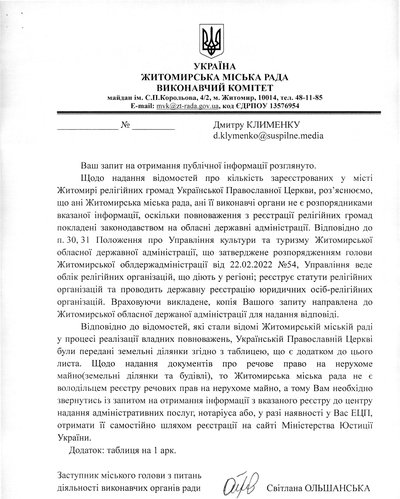 У Житомирі в постійному користуванні релігійних громад УПЦ перебуває вісім земельних ділянок У Житомирі в постійному користуванні релігійних громад УПЦ перебуває вісім земельних ділянок