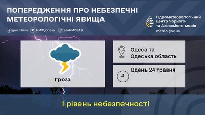 В Одесі на 24 травня оголосили штормове попередження: очікується гроза В Одесі на 24 травня оголосили штормове попередження: очікується гроза