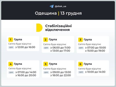 Як на Одещині 13 грудня вимикатимуть світло: графіки Як на Одещині 13 грудня вимикатимуть світло: графіки