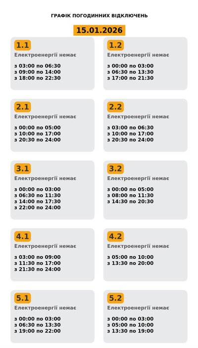 На Львівщині 15 січня будуть діяти графіки відключення електроенергії