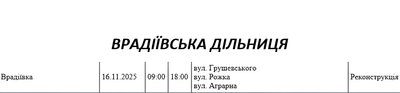 Графік відключення світла по адресах 17 листопада, Врадіївська дільниця Графік відключення світла по адресах 17 листопада, Врадіївська дільниця