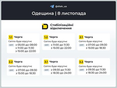 На Одещині оновили графіки стабілізаційних відключень світла на 8 листопада