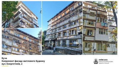 У Бучі відновлюють 5-поверхівку, пошкоджену під час бойових дій минулого року