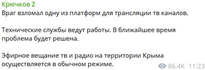 Скріншот посту окупаційного радника "глави" Криму Олега Крючкова у Telegram