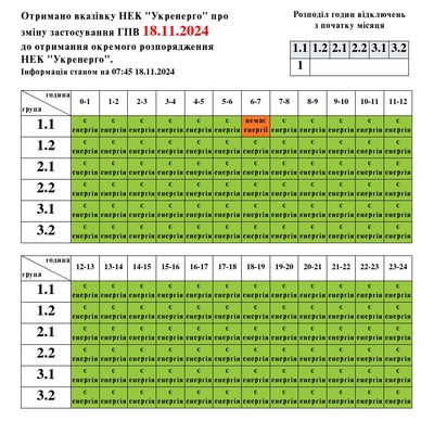Графіки погодинного вимкнення електроенергії на Львівщині 18 листопада