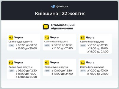 На Київщині діятимуть стабілізаційні відключення світла: графіки оновили На Київщині діятимуть стабілізаційні відключення світла: графіки оновили