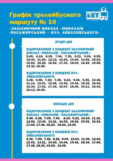 У Миколаєві графік руху тролейбуса №10 підлаштували під прибуття київського потягу У Миколаєві графік руху тролейбуса №10 підлаштували під прибуття київського потягу