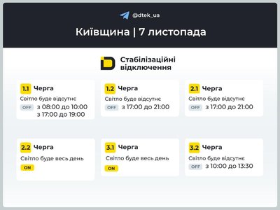 У Києві та області 7 листопада діятимуть графіки відключень: коли вимикатимуть світло У Києві та області 7 листопада діятимуть графіки відключень: коли вимикатимуть світло