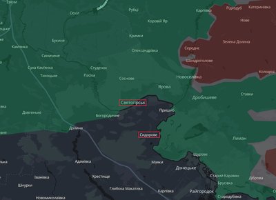 Місто Святогірськ та село Сидорове Донецької області на мапі аналітичного проєкту DeepState 31 травня 2026 року