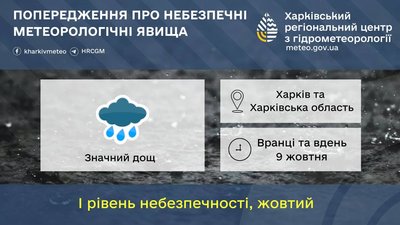 Попередження про небезпечні метеорологічні явища по Харківщині 9 жовтня 2025 Попередження про небезпечні метеорологічні явища по Харківщині 9 жовтня 2025