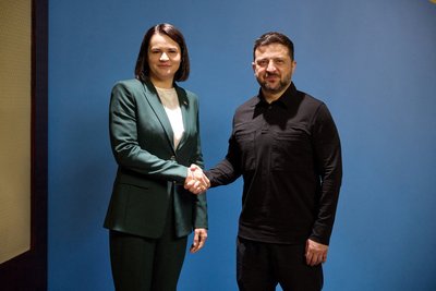 Лідерка білоруської опозиції Світлана Тихановська та президент України Володимир Зеленський під час зустрічі у Києві 26 травня 2026 року Лідерка білоруської опозиції Світлана Тихановська та президент України Володимир Зеленський під час зустрічі у Києві 26 травня 2026 року