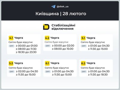 Коли в Київській області вимикатимуть світло 28 лютого: графіки Коли в Київській області вимикатимуть світло 28 лютого: графіки