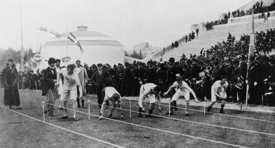 Початок спринту на 100 метрів на перших Олімпійських іграх сучасної доби в Афінах Початок спринту на 100 метрів на перших Олімпійських іграх сучасної доби в Афінах
