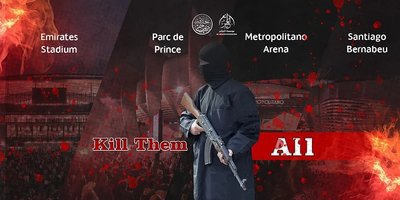 Зображення, яке розповсюджує фонд ІДІЛ перед чвертьфінальними матчами Ліги чемпіонів Зображення, яке розповсюджує фонд ІДІЛ перед чвертьфінальними матчами Ліги чемпіонів