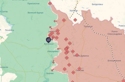 Куп'янськ на мапі бойових дій 19 квітня 2026 року Куп'янськ на мапі бойових дій 19 квітня 2026 року