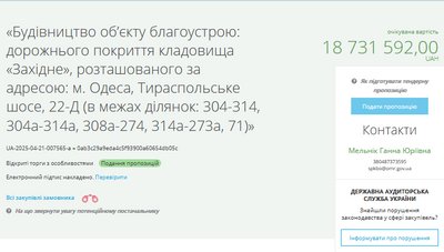 В Одесі майже за 19 мільйонів гривень відремонтують дорогу на кладовищі В Одесі майже за 19 мільйонів гривень відремонтують дорогу на кладовищі