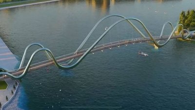 Проєкт пішохідного мосту з Оболонської набережної на острів Оболонський у Києві Проєкт пішохідного мосту з Оболонської набережної на острів Оболонський у Києві