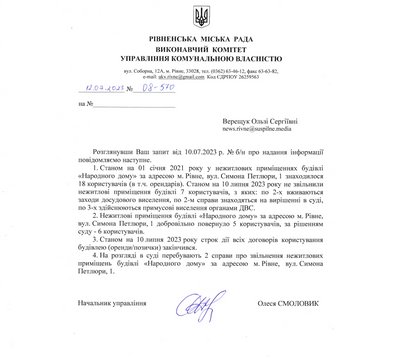 Відповідь на запит про виселення організацій з Народного дому Відповідь на запит про виселення організацій з Народного дому