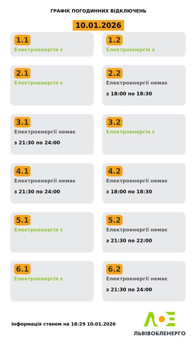 На Львівщині 10 січня будуть діяти графіки відключення електроенергії На Львівщині 10 січня будуть діяти графіки відключення електроенергії