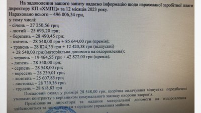 Скріншот відповіді на запит Суспільного щодо зарплат керівників комунальних підприємств Хмельницького Скріншот відповіді на запит Суспільного щодо зарплат керівників комунальних підприємств Хмельницького