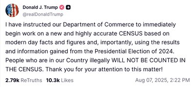 Трамп заявив про перепис населення США за новим критерієм Трамп заявив про перепис населення США за новим критерієм