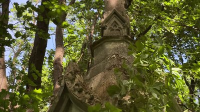 Верхівка склепу, що знаходиться на старовинному римо-католицькому цвинтарі в селі Кутківці Хмельницької області