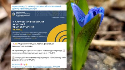 Температурний рекорд 16 березня у Харкові Температурний рекорд 16 березня у Харкові