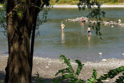 Люди, які купаються на міському пляжі у Чернівцях Люди, які купаються на міському пляжі у Чернівцях