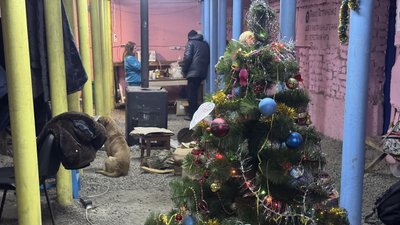 Новорічна ялинка у волонтерському "пункті незламності" Добропілля Донецька область 3 січня 2026 рік Новорічна ялинка у волонтерському "пункті незламності" Добропілля Донецька область 3 січня 2026 рік